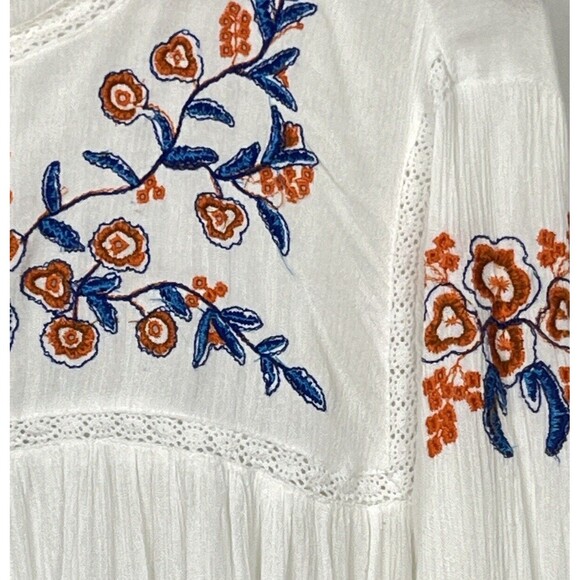 Life Style Top Babydoll Bell Sleeves Embroider Crochet White Gauze PL Large Boho - Picture 5 of 7